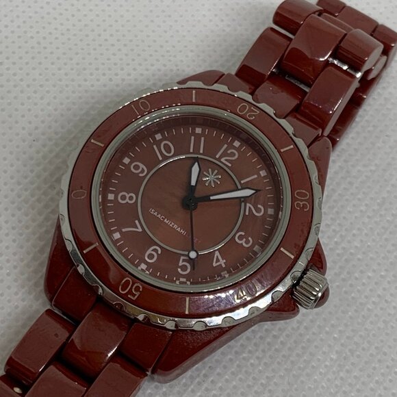 Isaac Mizrah Live! Ceramic red tone women watch 34mm quartz size 6” running - Picture 2 of 8